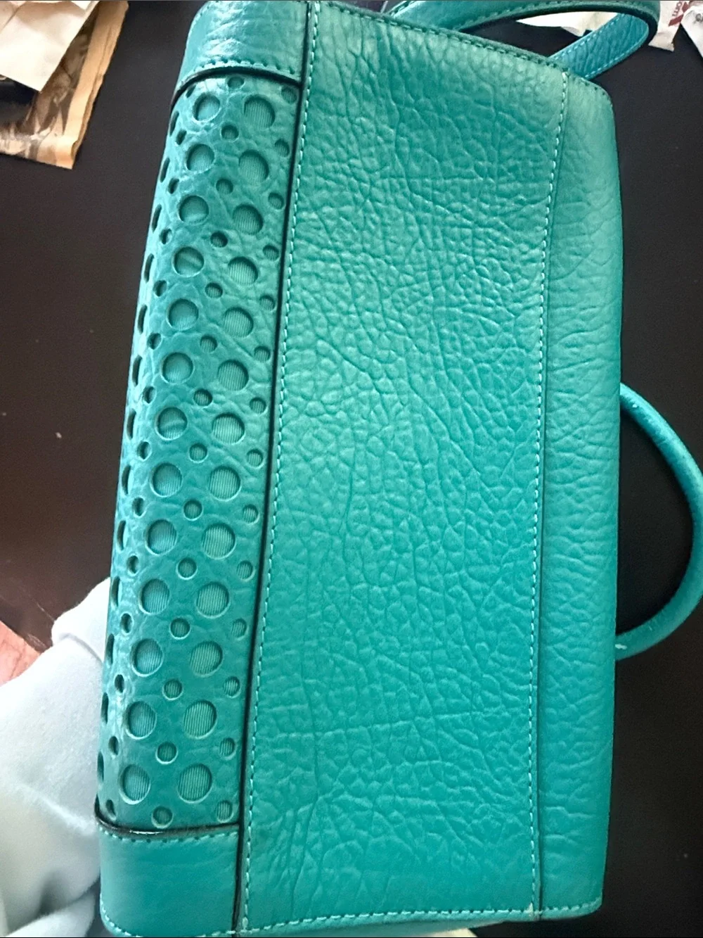 kate spade Teal Perforated Leather Satchel with Gold Hardware